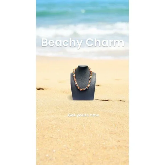 Colorful Gem Stone Beaded Necklace With Clasp Closure - Beach & Nature-Inspired - Picture 3 of 5